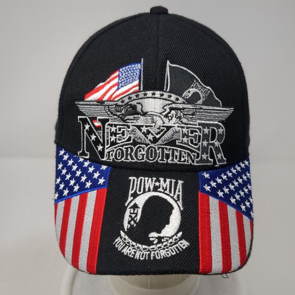 Never Forgotten Pow Mia U.S. Flag Snapback Cap Black One Size Hot Leathers - Picture 2 of 10